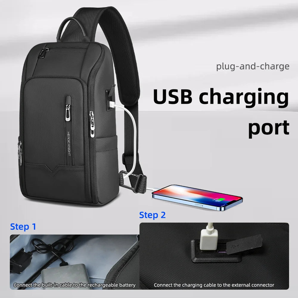 Torba męska na ramię antykradzieżowa hk | wodoodporny sling na klatkę piersiową z usb