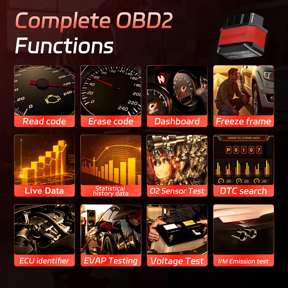 Skaner samochodowy 2026 konnwei kw905 obd2 bluetooth 5.0 do diagnostyki pojazdów