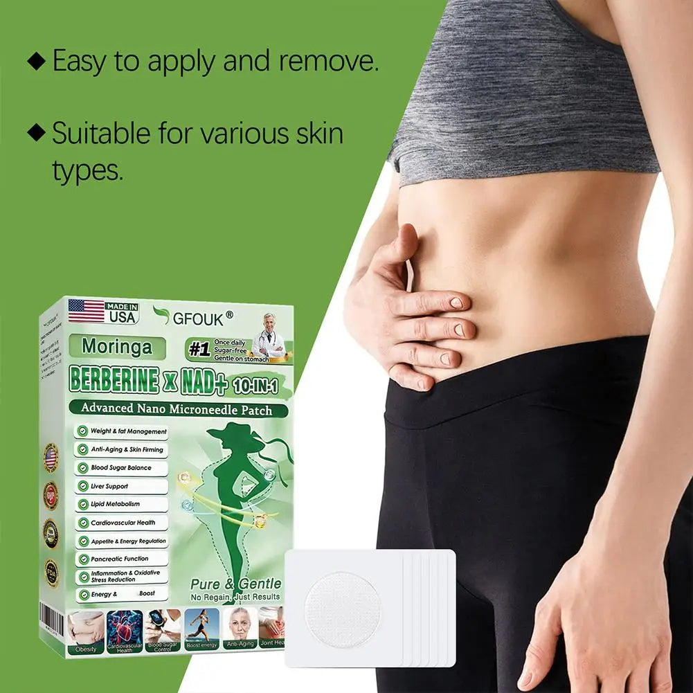 Gfouk plaster moringa berberyna nad | 10w1 wsparcie wagi, poziomu cukru i przeciwstarzeniowe