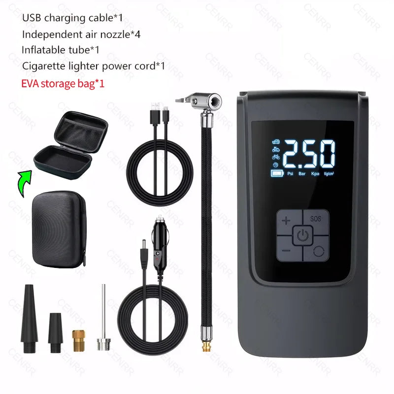 Bezprzewodowa pompka samochodowa i inflator do opon z wyświetlaczem lcd