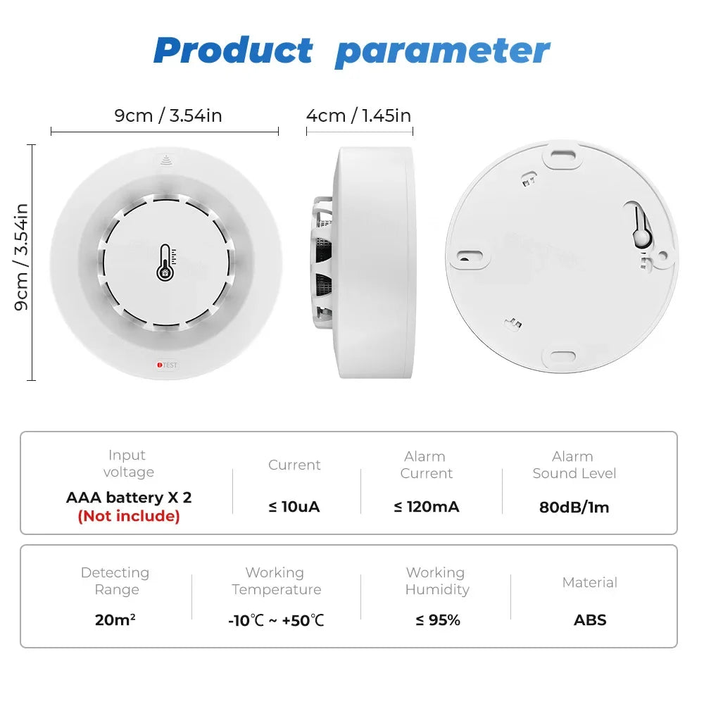 Detektor dymu tuya smart wifi i bluetooth z temperaturą i wilgotnością