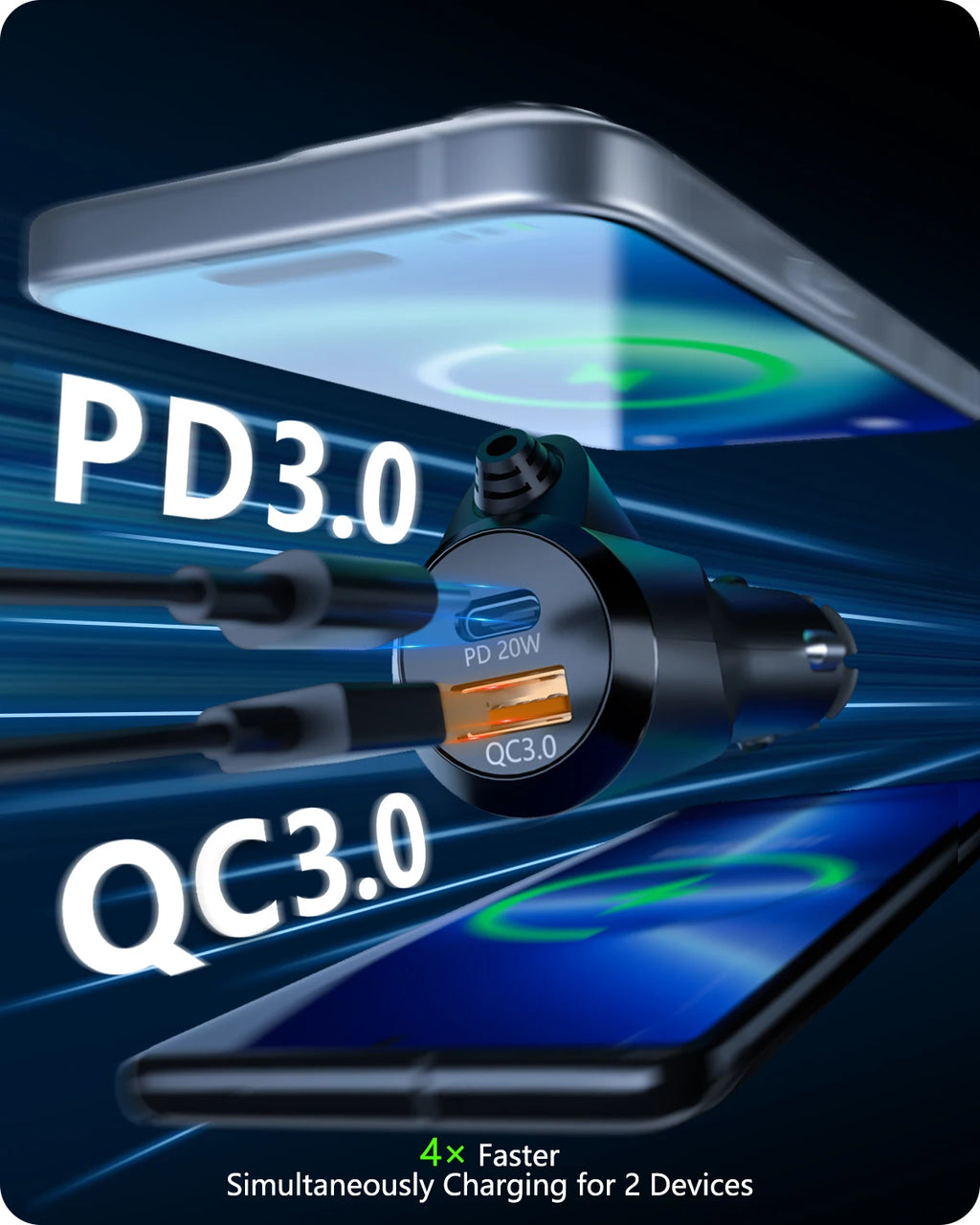 Lencent bluetooth 5.3 samochodowy nadajnik fm i szybka ładowarka