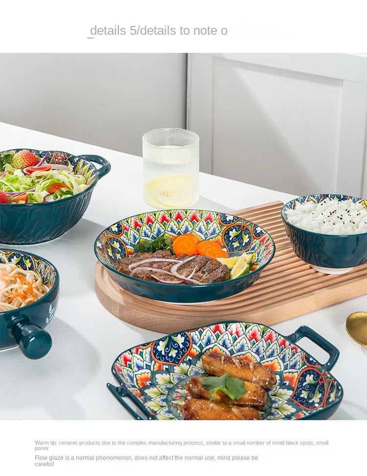 Bohemia Retro Ceramic Dinner Plate Set - Elegant Household Tableware