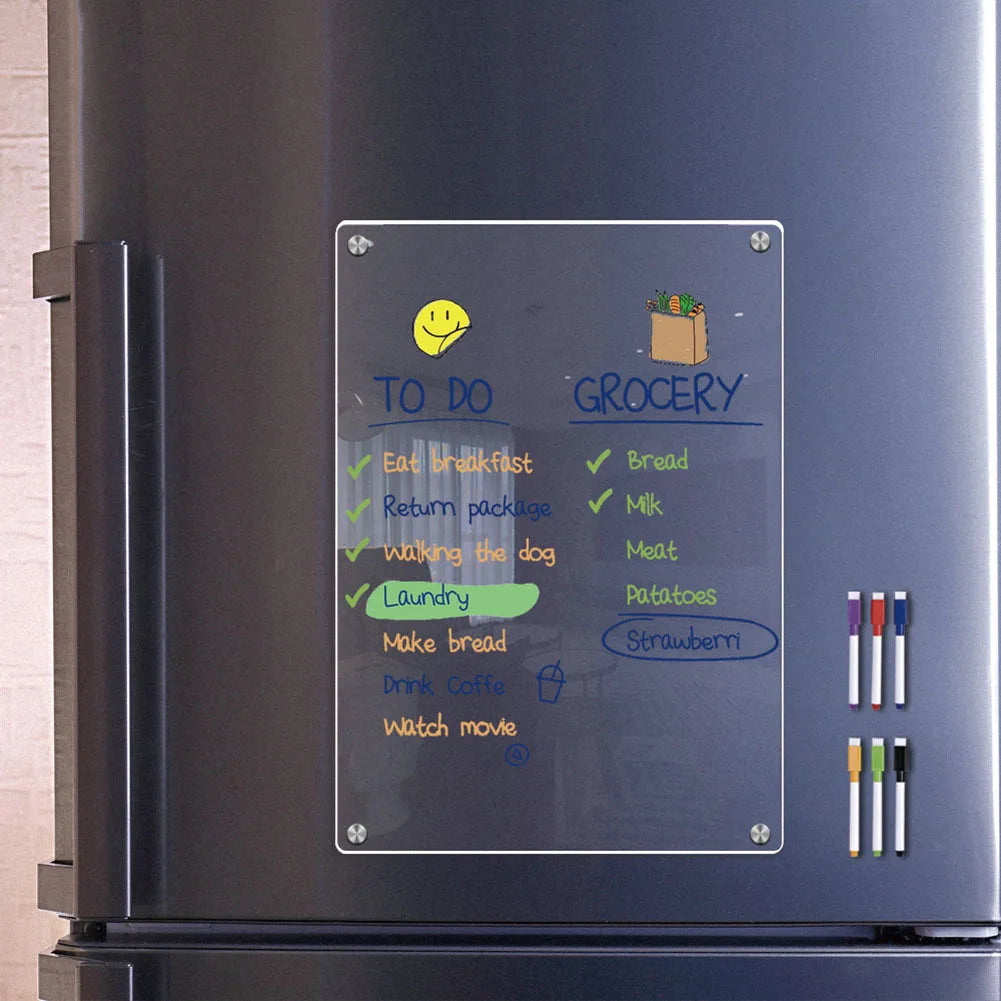 Vabena Clear Acrylic Magnetic Fridge Calendar | Weekly & Monthly Dry Erase Board