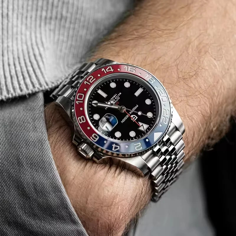 Zegarek mechaniczny męski pagani design pd-1662 luksusowy gmt - szafir, stal, wodoodporny 100m