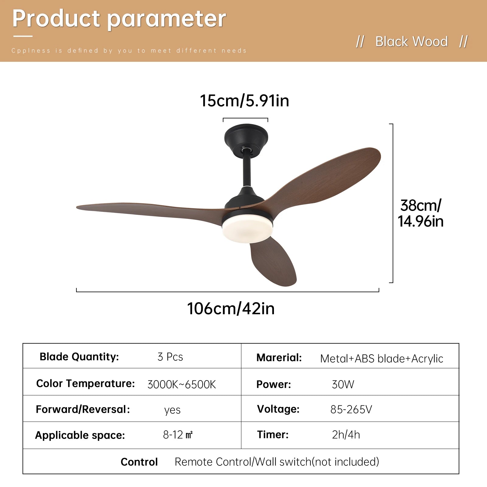 Niskoprofilowy wentylator sufitowy z oświetleniem i pilotem | 25"/42"/52" do wnętrz i na zewnątrz
