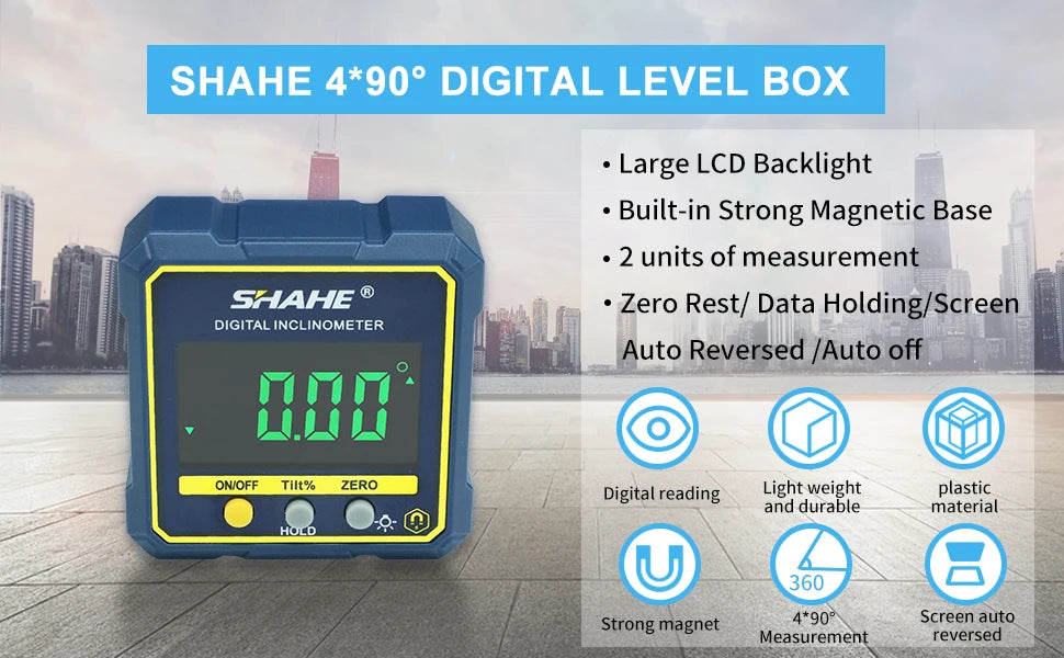SHAHE Digital Angle Gauge & Protractor with Magnetic Base & Backlight