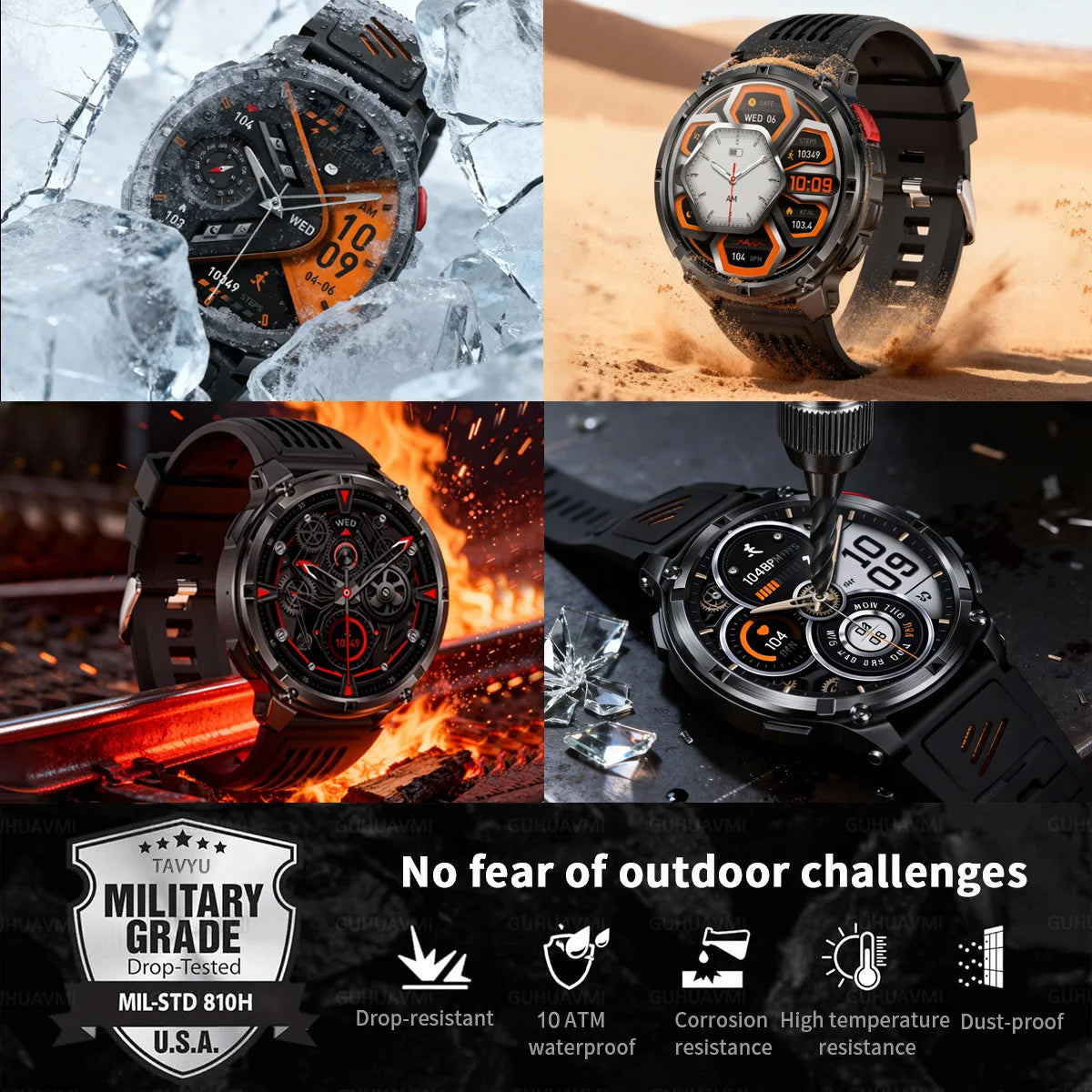 T-rex3 pro smartwatch | bateria 1100mah, gps, wodoodporny 5atm, wojskowy standard