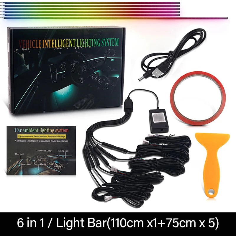 18-in-1 Car Interior RGB Ambient Light Kit - 64 Colors, App Controlled Symphony Lighting