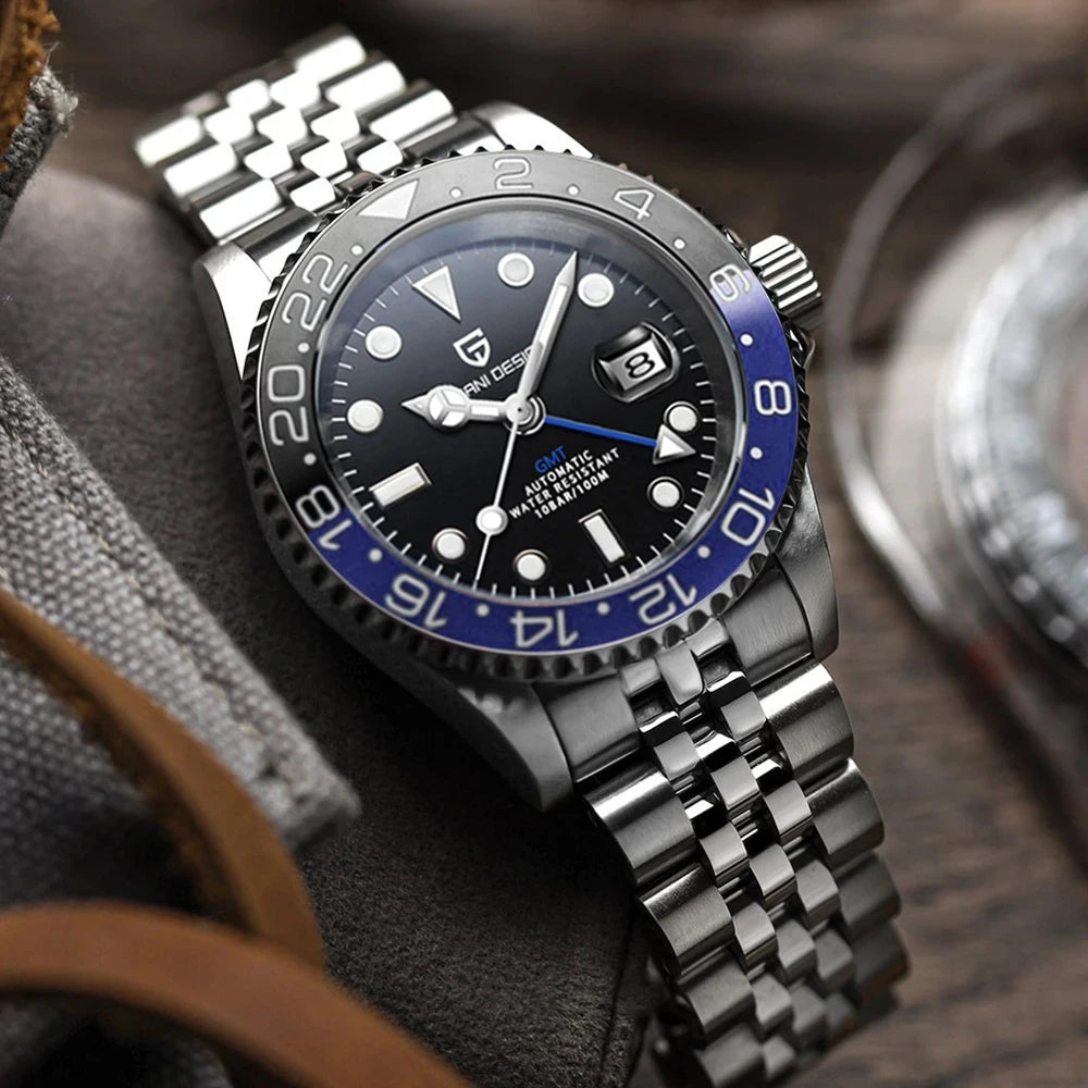 Zegarek mechaniczny męski pagani design pd-1662 luksusowy gmt - szafir, stal, wodoodporny 100m