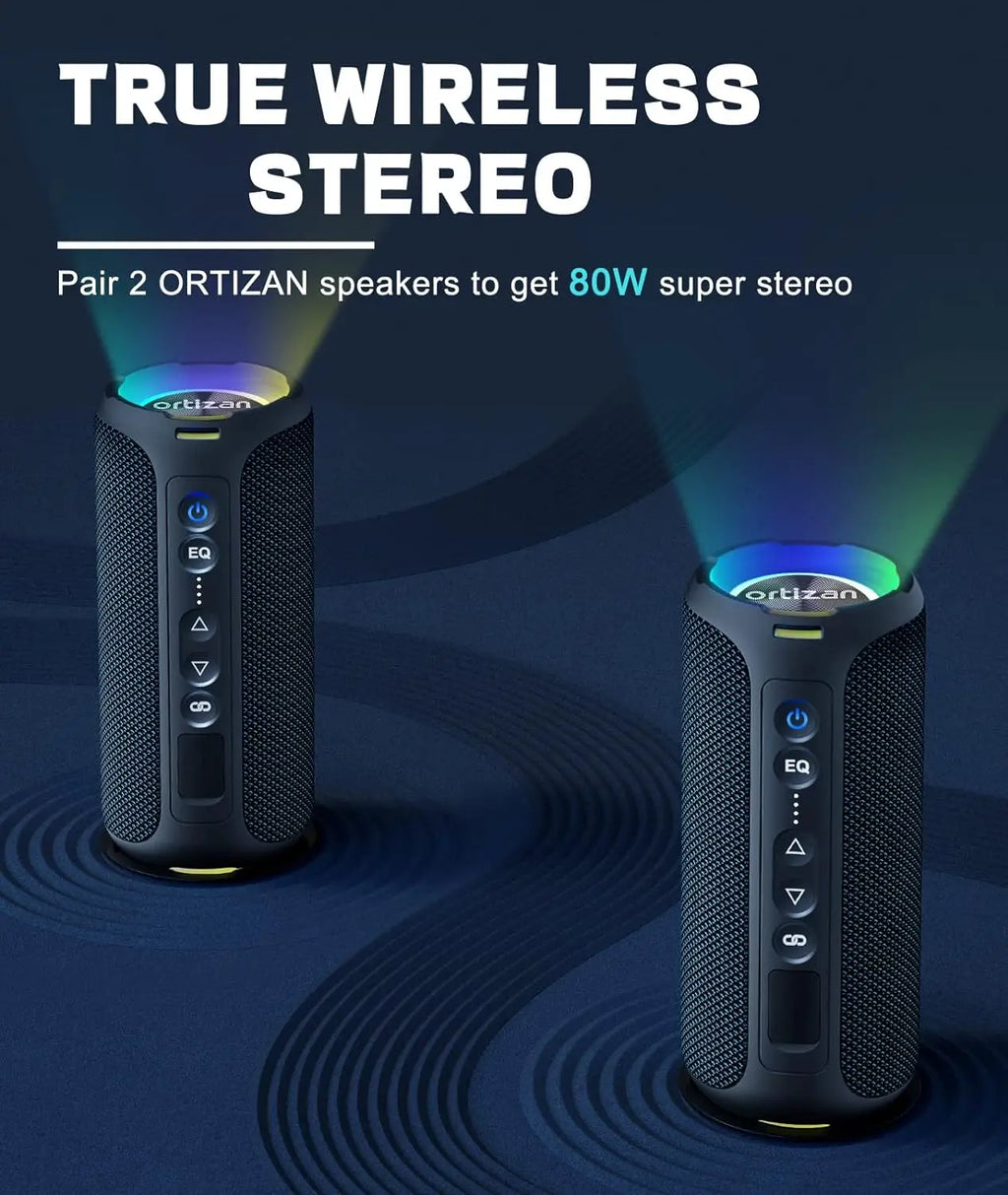 Ortizan głośnik bluetooth 40w wzmocniony bas ip7 wodoodporny zewnętrzny
