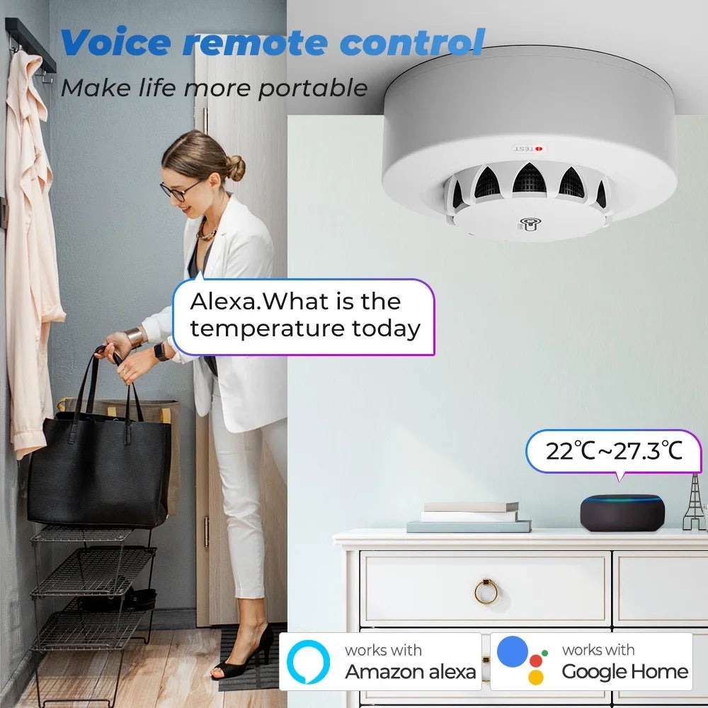 Detektor dymu tuya smart wifi i bluetooth z temperaturą i wilgotnością