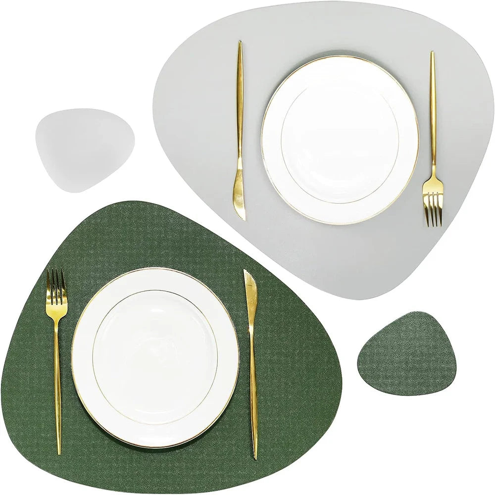 Irregular PU Leather Placemats Set - Oil-Proof & Waterproof Table Mats
