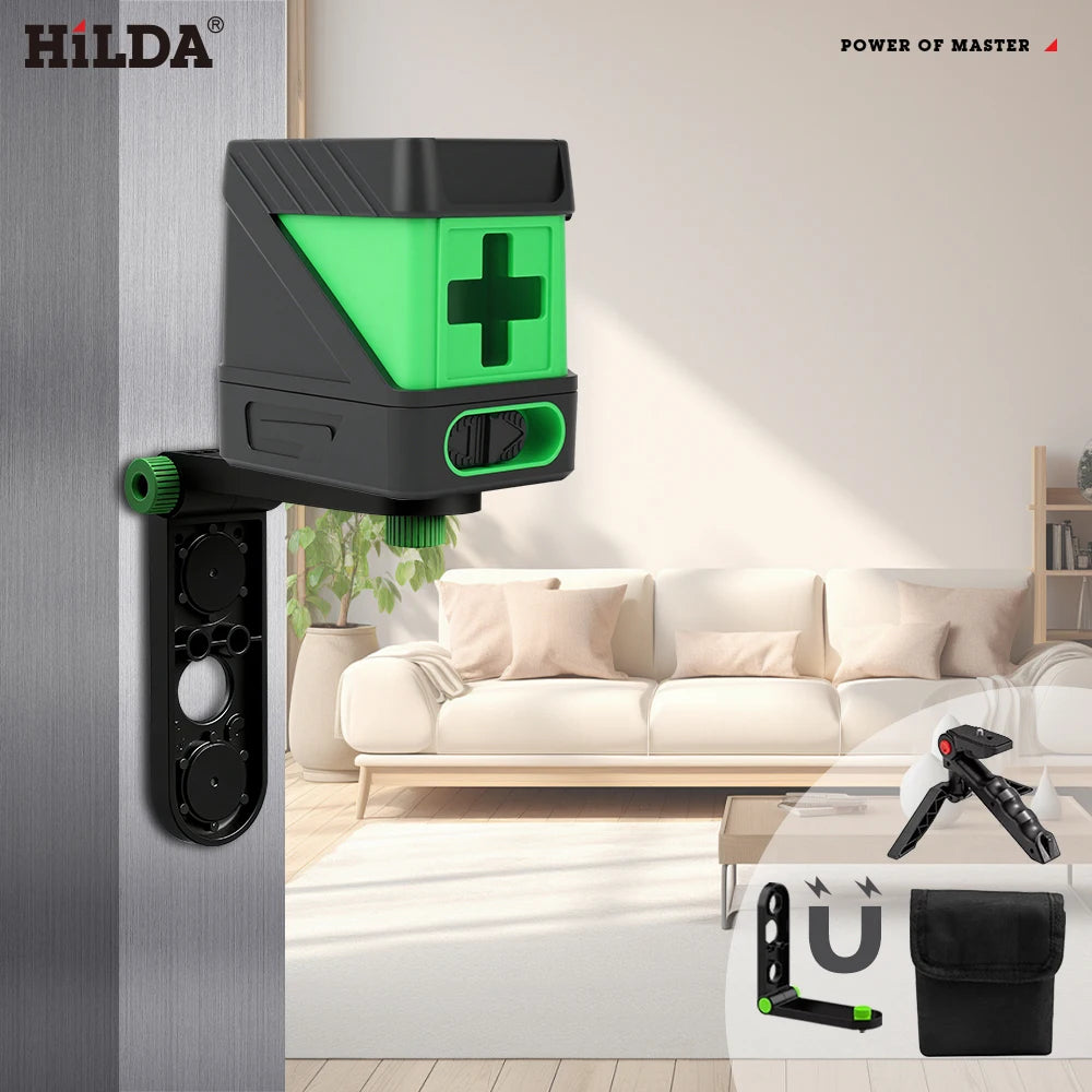 HILDA 2 Lines Green Laser Level - Self-Levelling Cross Line Mini Tool