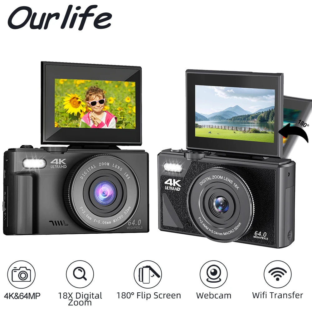 Kamera cyfrowa ourlife ac600 4k 64mp do vlogowania