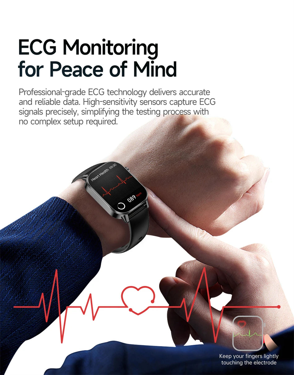 Męski inteligentny zegarek vabena z ekg: dokładna diagnostyka zdrowia z pomiarem ciśnienia, tlenu, tłuszczu, kwasu moczowego i temperatury