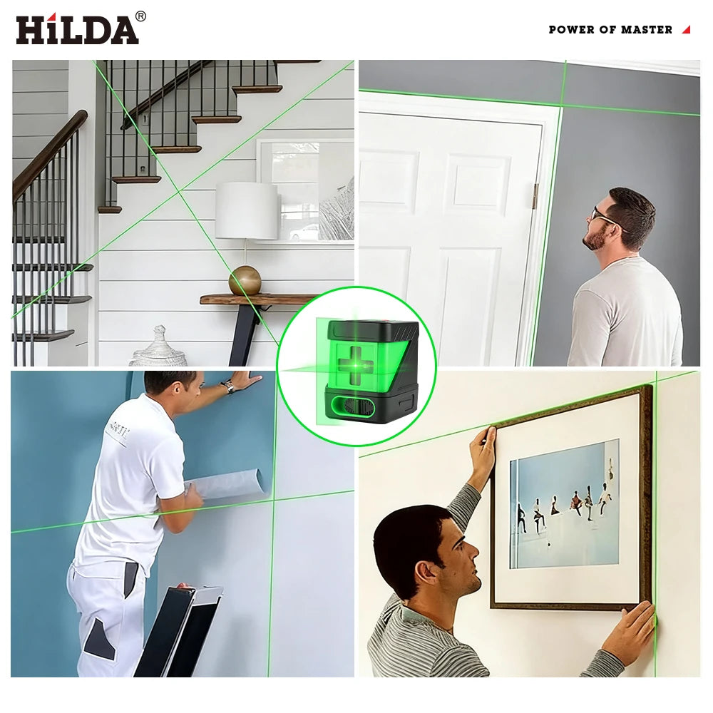 HILDA 2 Lines Green Laser Level - Self-Levelling Cross Line Mini Tool