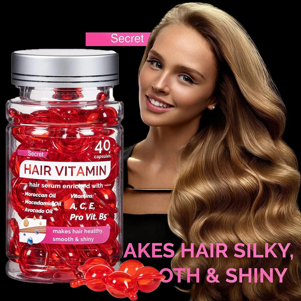 Moroccan Argan Vitamin Hair Oil Capsules - Repair & Nourish Damaged Hair (40 Count)