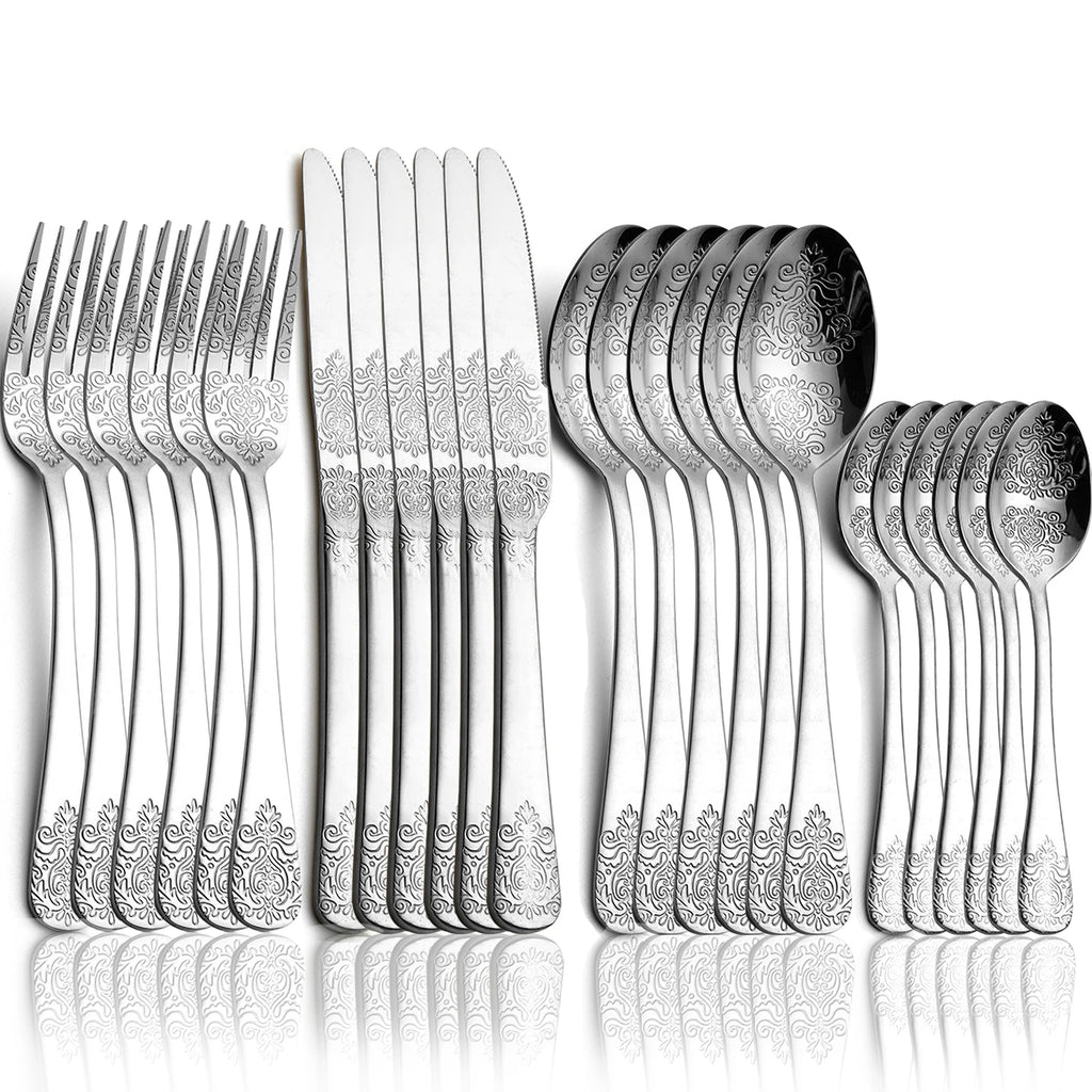 Luxury Gold Silverware Set | Vintage Carved Stainless Steel Cutlery 16/24Pcs
