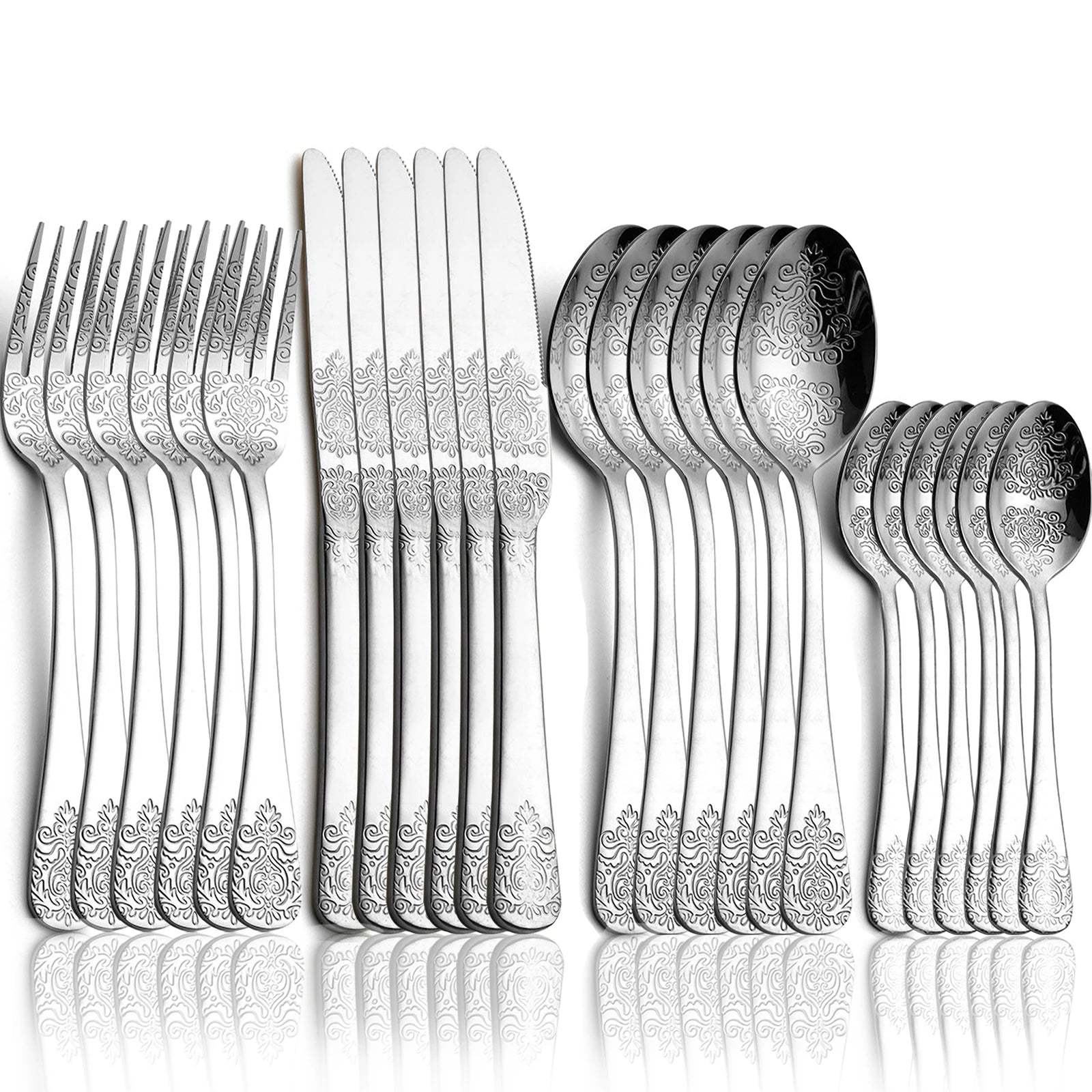 Luxury Gold Silverware Set | Vintage Carved Stainless Steel Cutlery 16/24Pcs