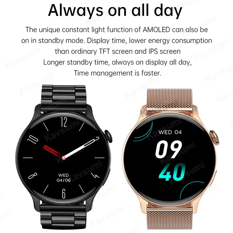 Damski elegancki smartwatch amoled z gps i rozmowami bluetooth