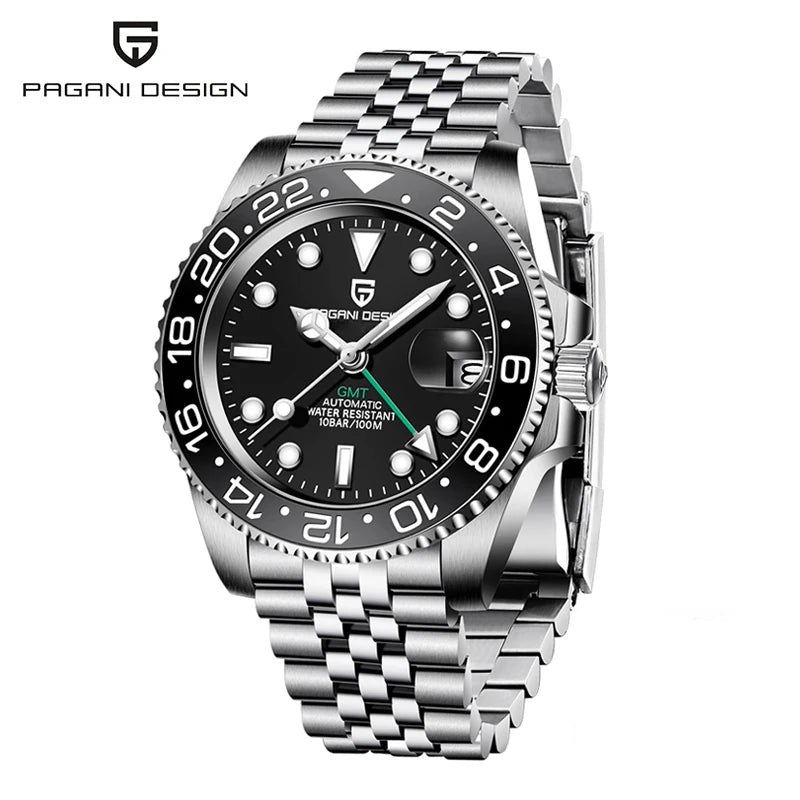 Zegarek mechaniczny męski pagani design pd-1662 luksusowy gmt - szafir, stal, wodoodporny 100m