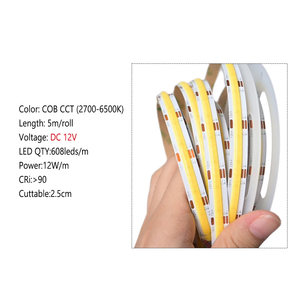 CENFAYA Tuya Zigbee COB CCT Smart LED Strip 2m | Dimmable Accent Lighting