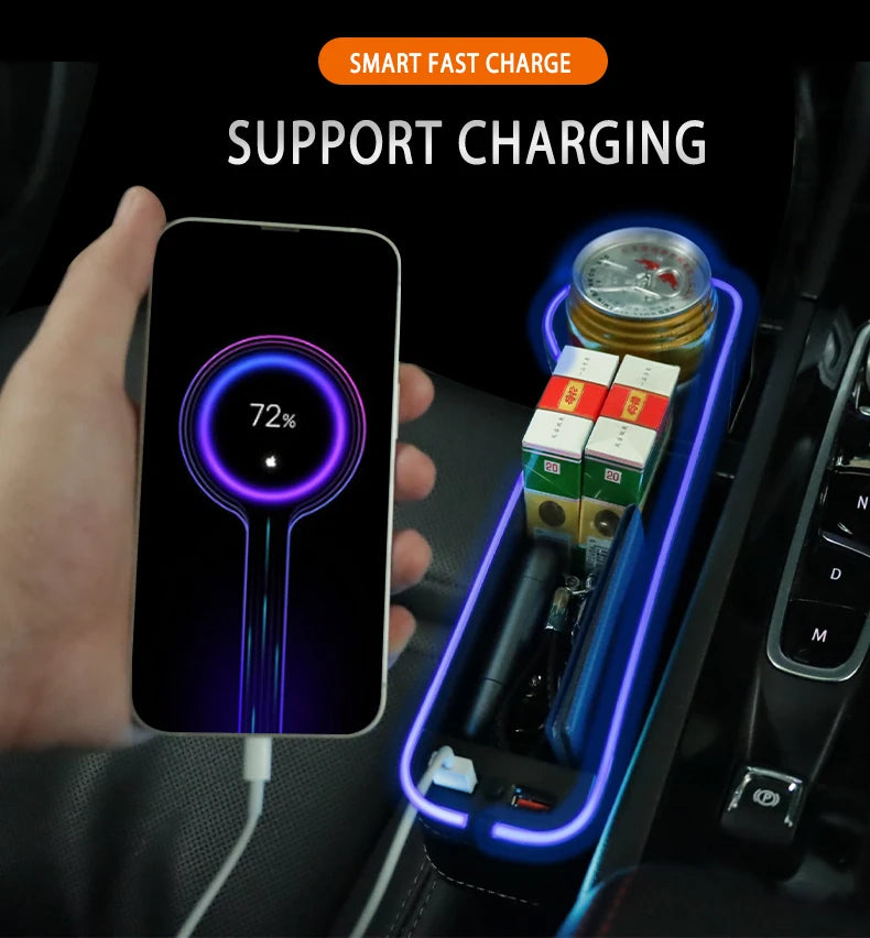 Premium Car Seat Gap Organizer: LED Cup Holder & Dual USB Charger