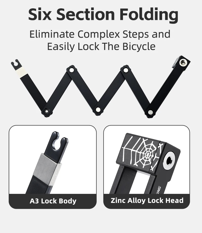 WEST BIKING Foldable Bike & Motorcycle Lock - Key & Password Security