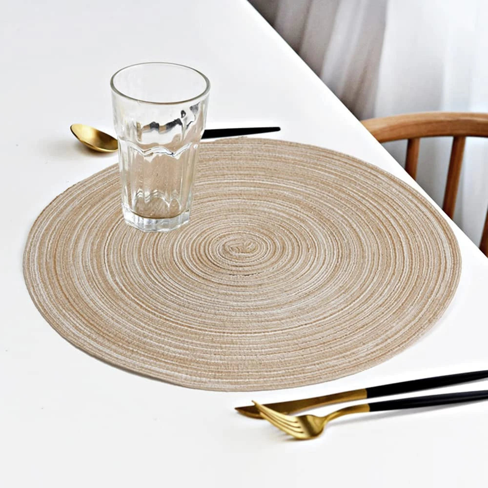 Set of 6 Round Braided Washable Placemats - Heat Resistant Table Mats