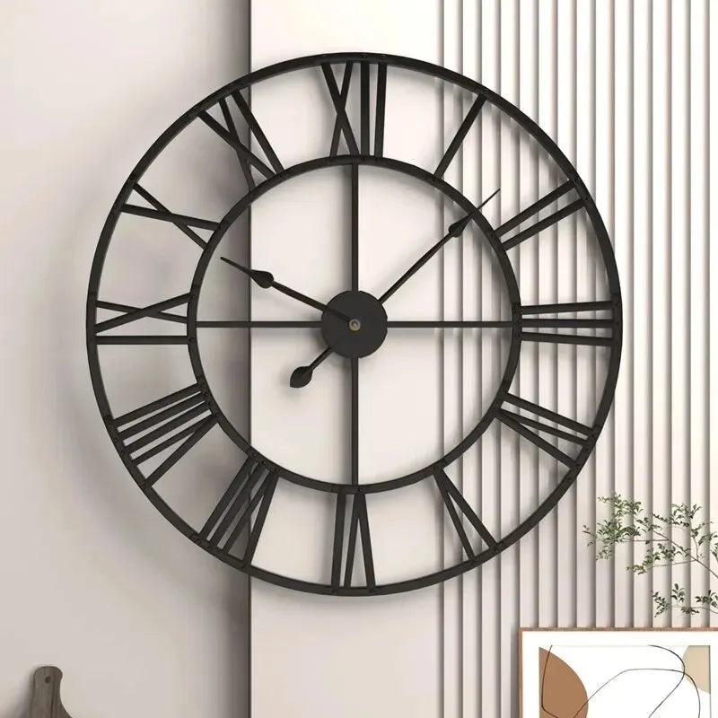 Vabena nowoczesny duży zegar ścienny 3d - cyfry rzymskie retro metal cichy styl nordycki