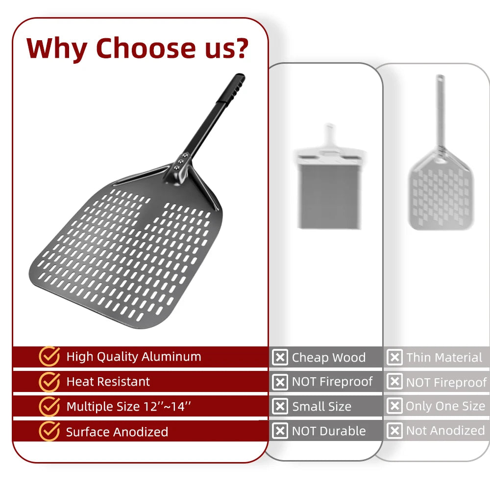 6-14 Inch Hard Anodized Aluminum Pizza Peel – Durable Oven Spatula & Bread Paddle