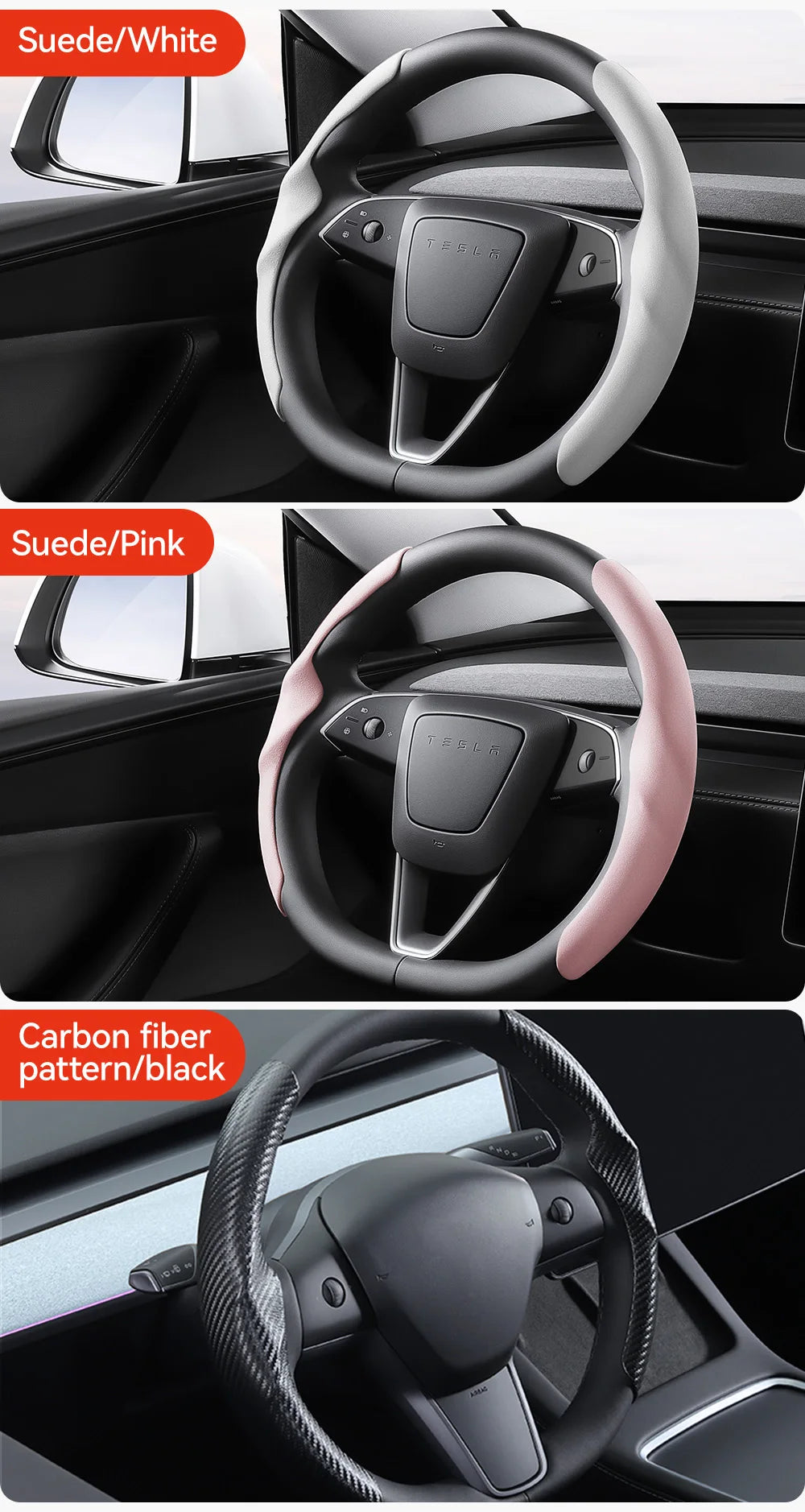 Pokrowiec na kierownicę tesla model 3/y highland juniper z włókna węglowego