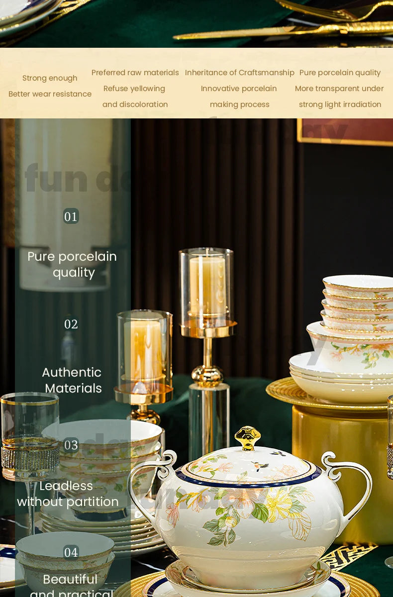 Luxury Gold Rim Bone China Dinnerware Set - 70 Pcs | Fine Dining