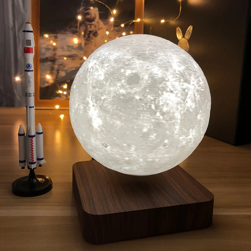 Lewitująca lampa księżycowa – magnetyczna pływająca lampka nocna led 3d z drewnianą podstawą