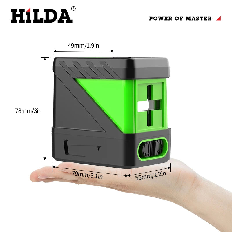 HILDA 2 Lines Green Laser Level - Self-Levelling Cross Line Mini Tool