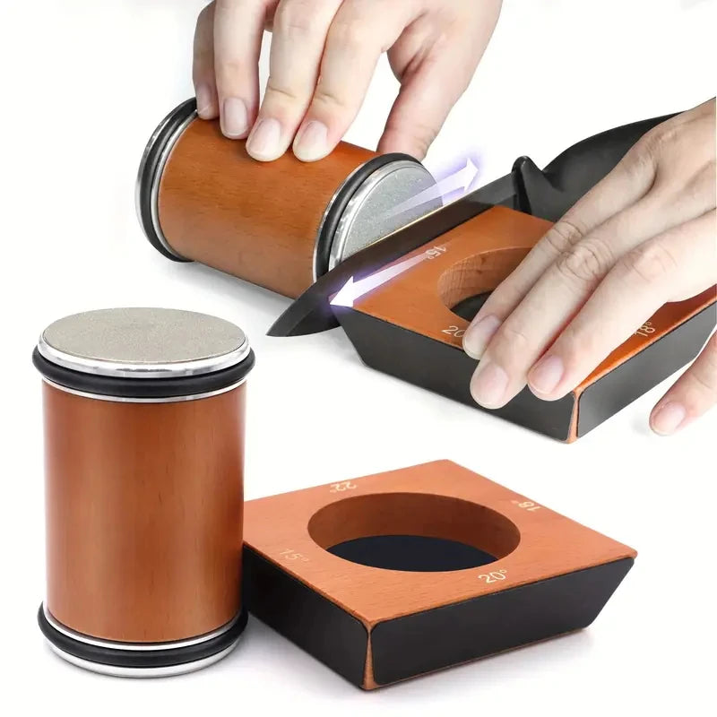 Vabena Wooden 4-Angle Rolling Knife Sharpener Kit with Diamond Stones