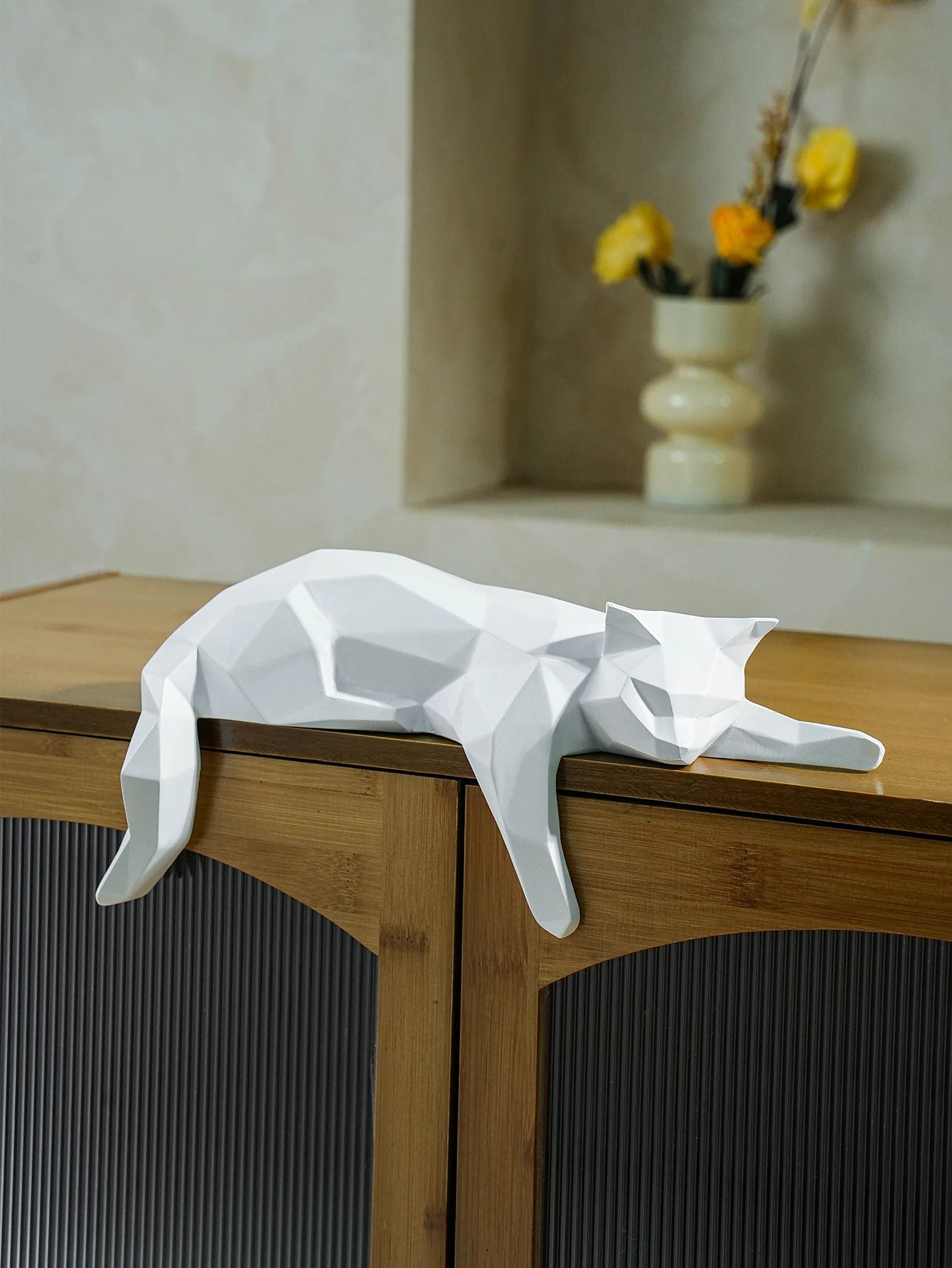 Geometric White & Black Cat Statue | Modern Room Decor