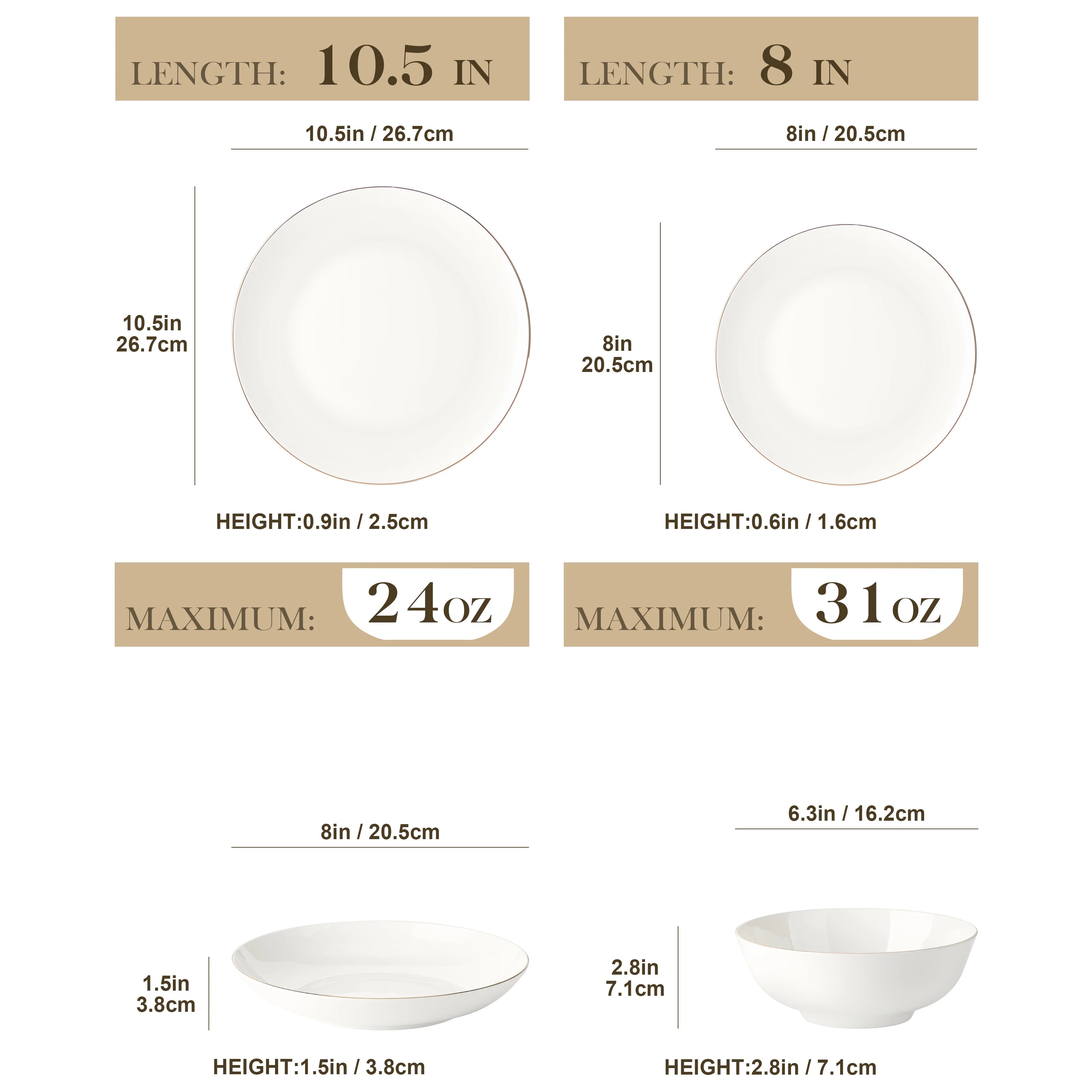 MALACASA Nordic Golden Rim Bone China Tableware Set - Elegant Dining Experience