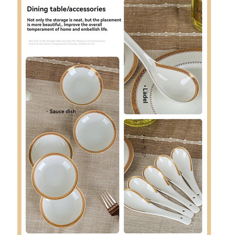 Luxury 58-Pc Gold Rim Bone China Dinnerware Set - Elegant Dining