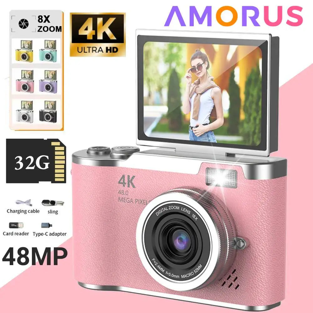 Aparat cyfrowy 4k 48mp | obrotowy ekran i stabilizacja obrazu