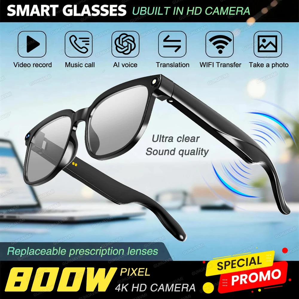 Guhuavmi 800w hd okulary z kamerą dla mężczyzn - bezdotykowy tłumacz i wideo