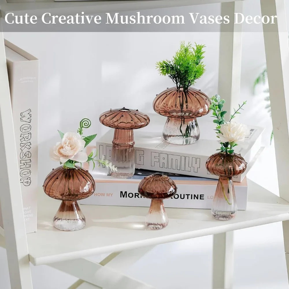 Mushroom Glass Vase Set | Hydroponic Home Decor | Unique Plant Vases