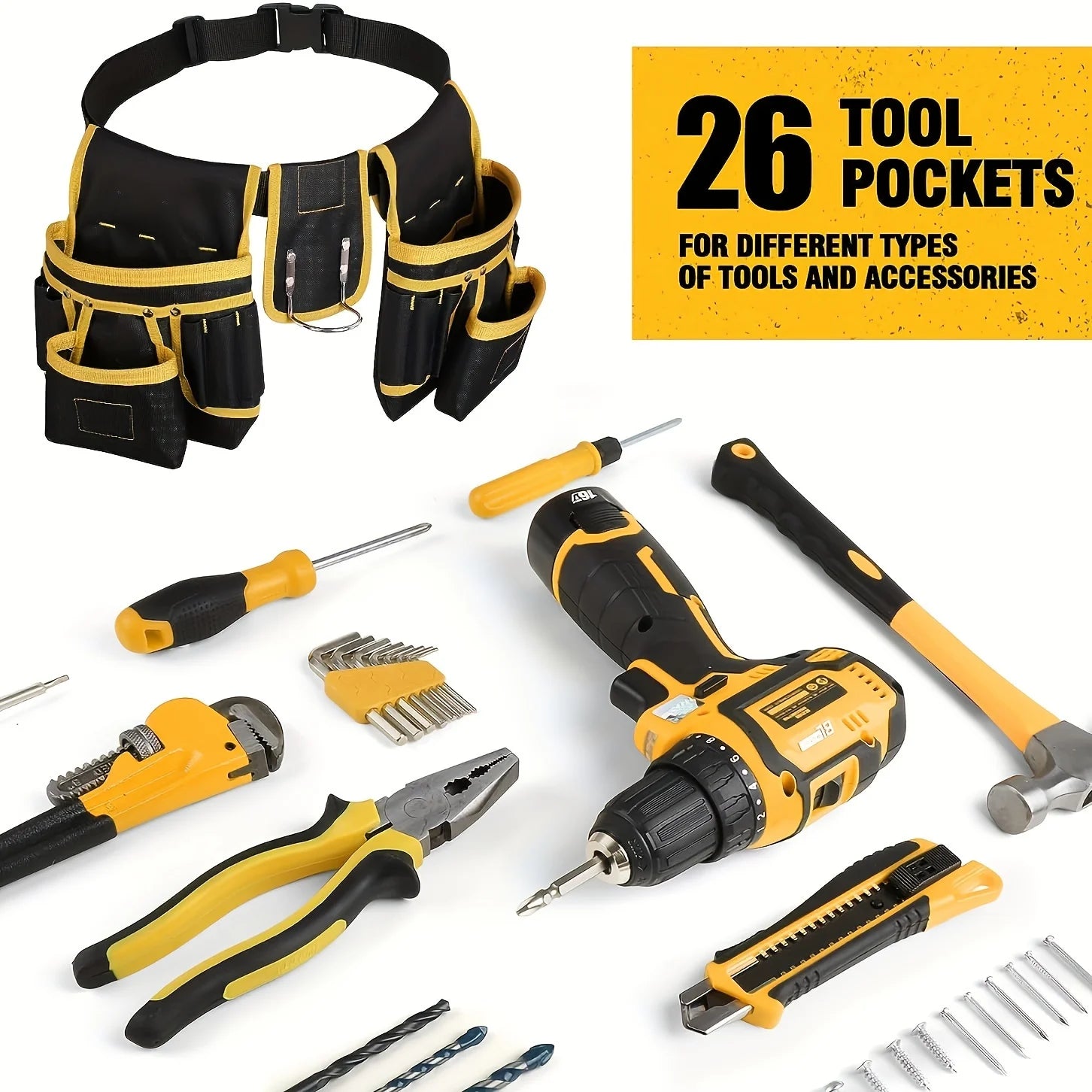 Magnetyczny pas narzędziowy heavy-duty z 26 kieszeniami i odpinaną torbą