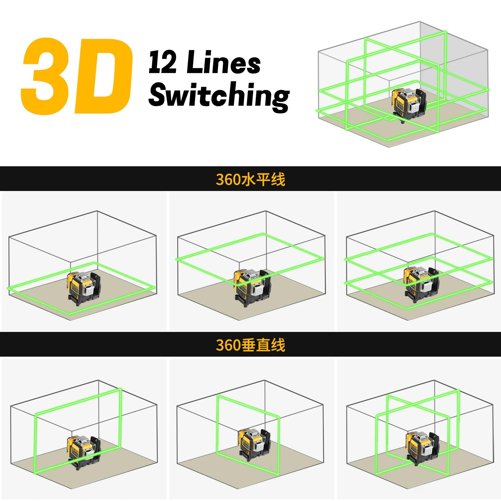 DEWALT DW089LG Green Beam Self-Leveling 3-Line Laser Level