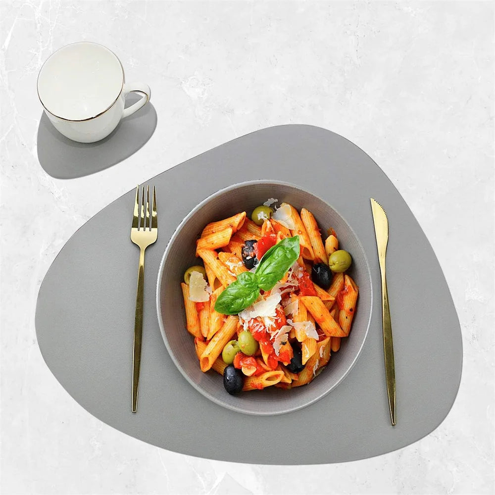 Irregular PU Leather Placemats Set - Oil-Proof & Waterproof Table Mats