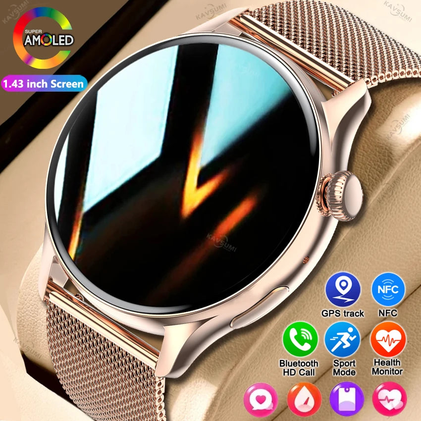 Damski elegancki smartwatch amoled z gps i rozmowami bluetooth