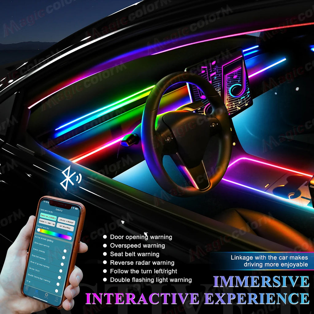 Zestaw 18-w-1 samochodowych lamp ambientowych led – rgb symfonia strumieniowa bluetooth