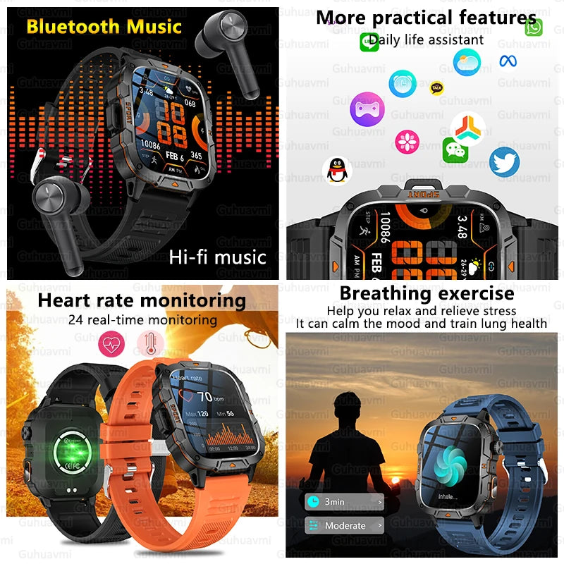 Wojskowy smartwatch dla mężczyzn | wyświetlacz amoled | taktyczny zegarek 5atm