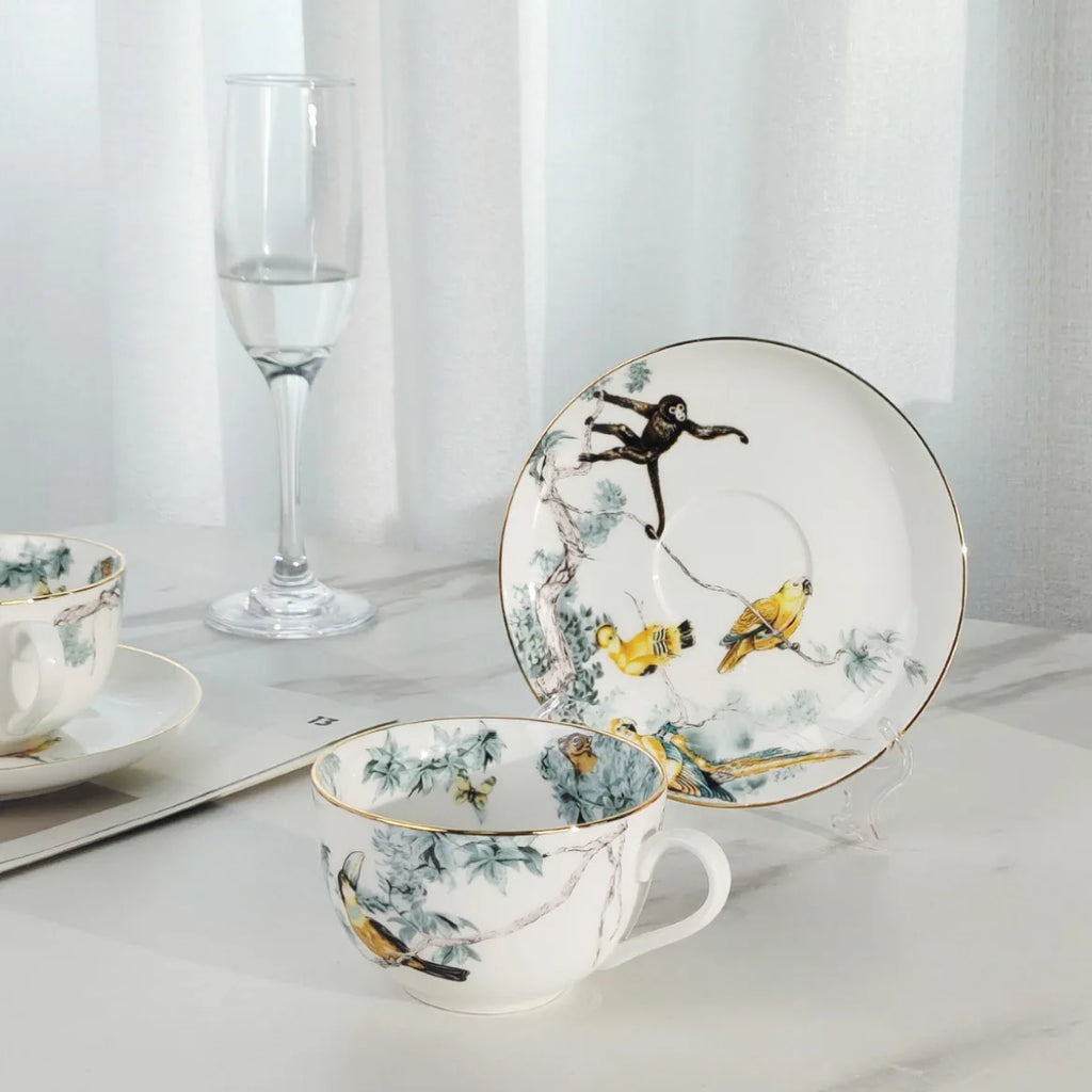 Zestaw kawowy z porcelany kostnej jungle floral | elegancka zastawa stołowa